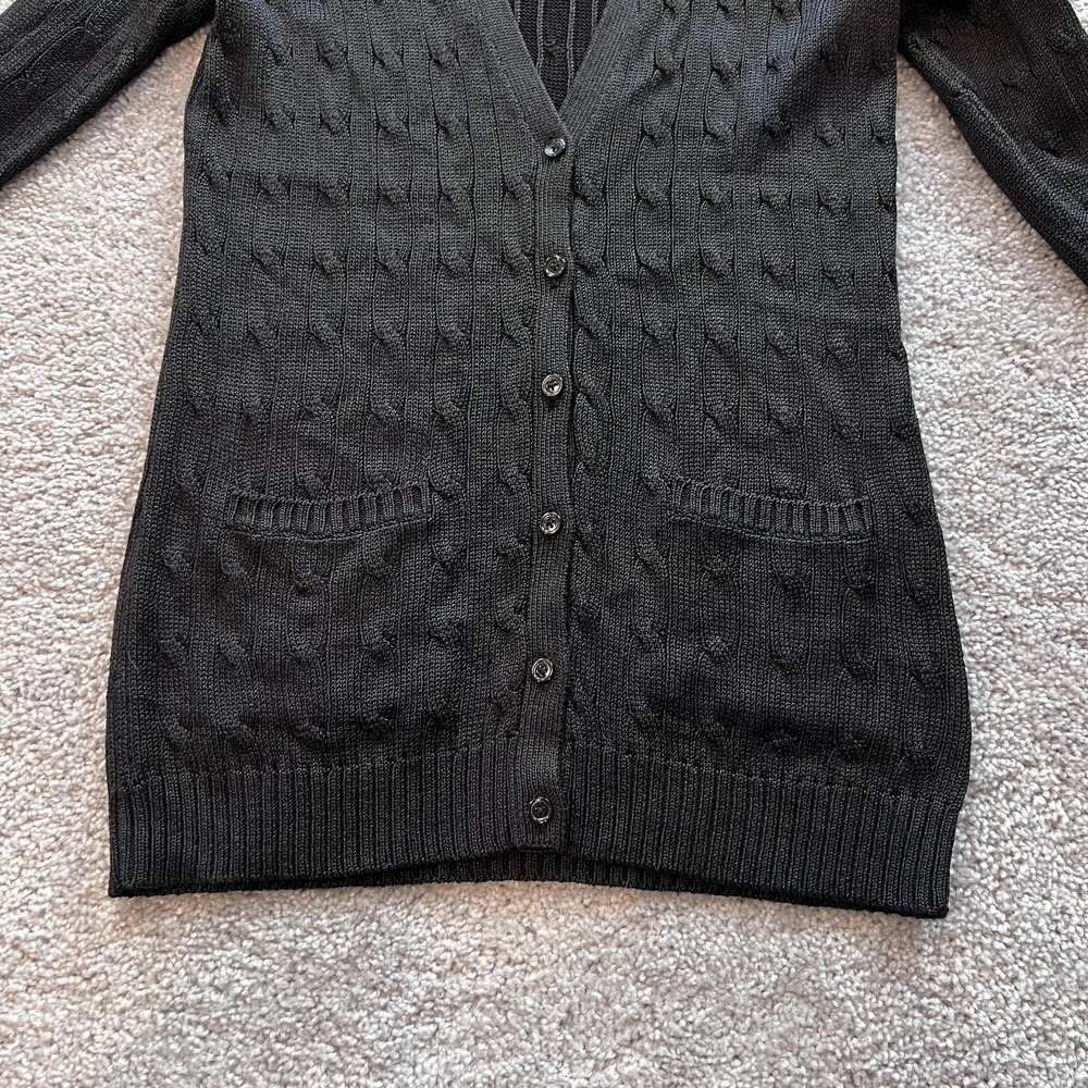 Ralph Lauren Black Label Silk Cardigan Sweater Womens M Black V-Neck Lightweight - Picture 3 of 15